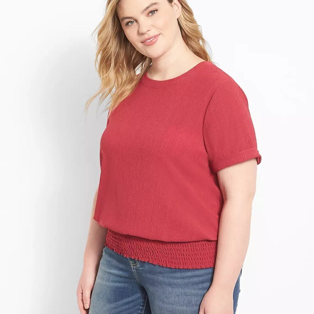 Lane Bryant Anemone Short-Sleeve Smocked-Hem Tee in Size 22/24 (3X)